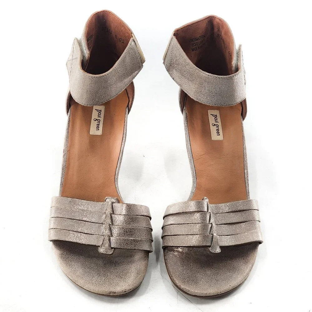 PAUL GREEN Coco Silver Metallic‎ Leather Ankle Strap Sandals